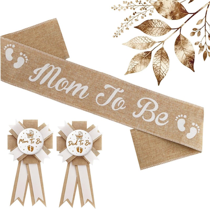 ECNHIVE 3 Pcs Mom-to-be Sashes Set, Moms to Be Sash, Mommy to be, and Dad-to-be Pin, Gender Neutral Baby mommy to be sash for baby shower - Image 1